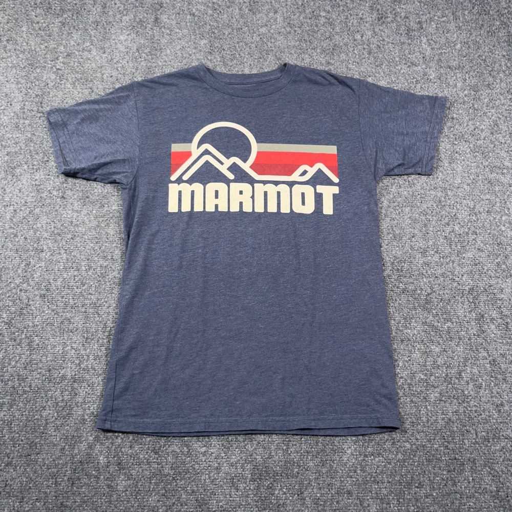 Marmot x Thread Graphic T-Shirt Mens Small Short Sleeve Mountain Logo Blue